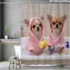 Chihuahua Bath Scene Shower Curtain 1Pc Polyester 2D Flat Print 70.8X70.8" Pink Robes Bubble Background Grommet Top