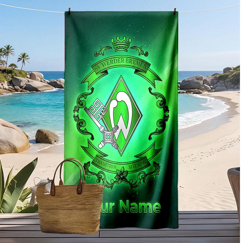 Telo Mare Personalizzato Stampato Werder Bremen FC Logo Calcio Supporto Nome Testo Personalizzato Asciugamano Assorbente Per Sport Viaggio Regalo Speciale