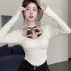 VAYLA Square Collar Long Sleeve Bottoming Women Tees Sweet Y2k Aesthetic Bow Sexy Lace Crop Top Japanese Chic Fashion Slim T-Shirts