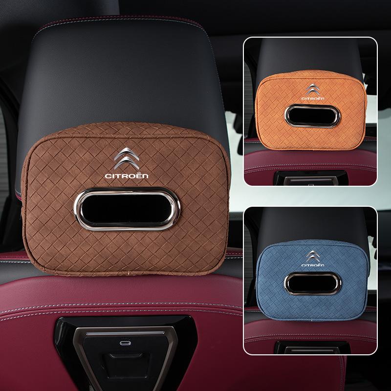 Plaid Pattern Car Tissue Bag PU Leather For Citroen C4 C3 C5 C1 C2 Berlingo Celysee Cactus Picasso Aircross Saxo Grand