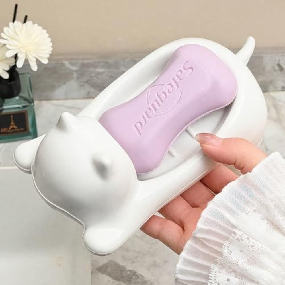 ABS Material Cat Soap Dish Self-Draining Soap Holder Built-in Drainage Hole