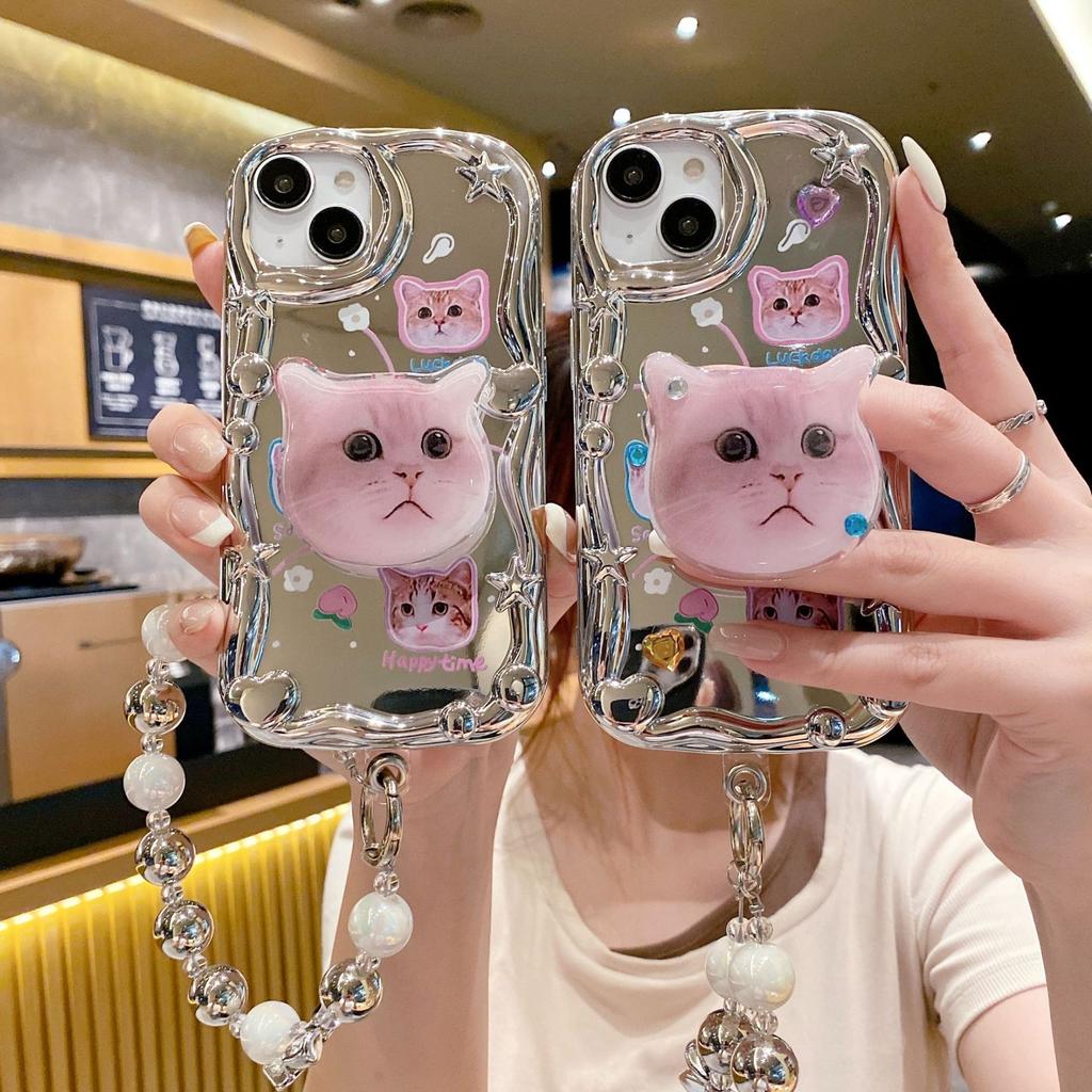 Three Dimensional Waves Using Apple IPhone 14 Plating Mirror Flash Drill Cat Stand Soft Shell Apple XR11 Bracelet