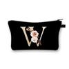 Vintage Golden Flower Alphabet Travel Cosmetic Bag Waterproof Toiletry Organize Pouch for Women
