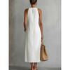 Mode Ärmelloses Spitzenkleid Neu Einfarbige O-Ausschnitt Locker Lang Party Elegant Sommer A-Linien-Kleid Damen Süß Schlitz Lässig Damenbekleidung