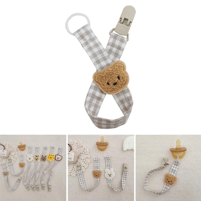 Stylish Newborn Pacifier Holder with Bear Rabbit Decorations Cloth Wood Pacifier Clip Gift for Baby Showers & Birthdays