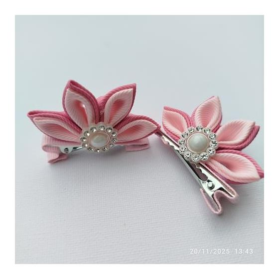6-Piece Set: Pink Hair Clips & Headband for Kids | Tsumami Zaiku (Kanzashi) Flower, Butterfly, Rabbit Motifs | Handmade Grosgrain Ribbon | Baby &