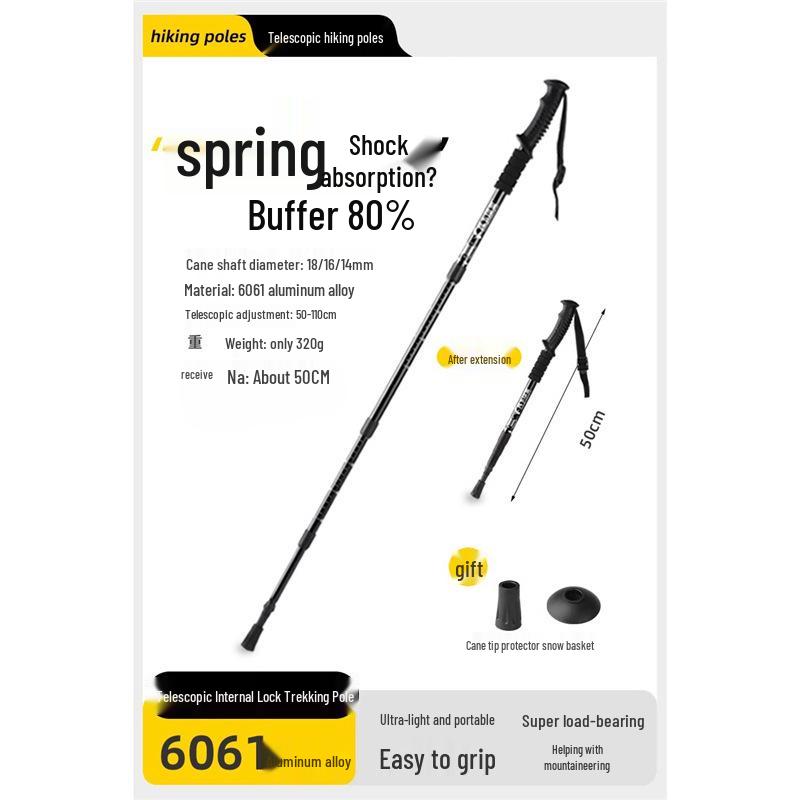 Ultra-Light Telescopic Aluminum Trekking Pole with T-Grip Handle for Hiking and Climbing