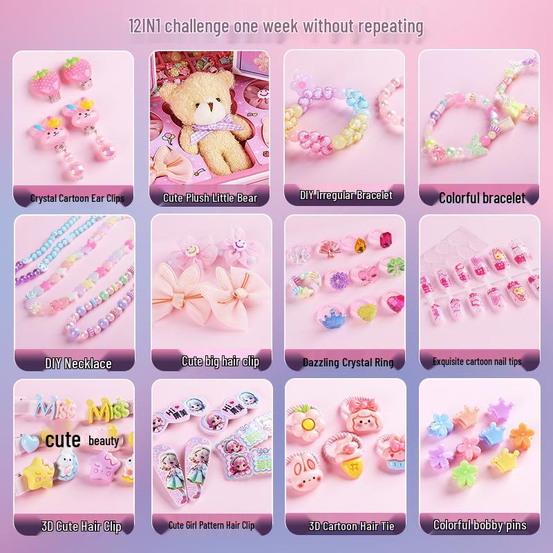 Kids' Hair Accessories & Jewelry DIY Set - Necklace, Hair Clips, Beaded Box Gift for Girls