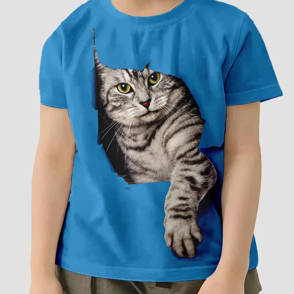 Children Clothes Girl Boys Tshirt Short Sleeve Child T Shirt Kids Summer Clothes 3D Cat Printe Cartoon T-Shirt