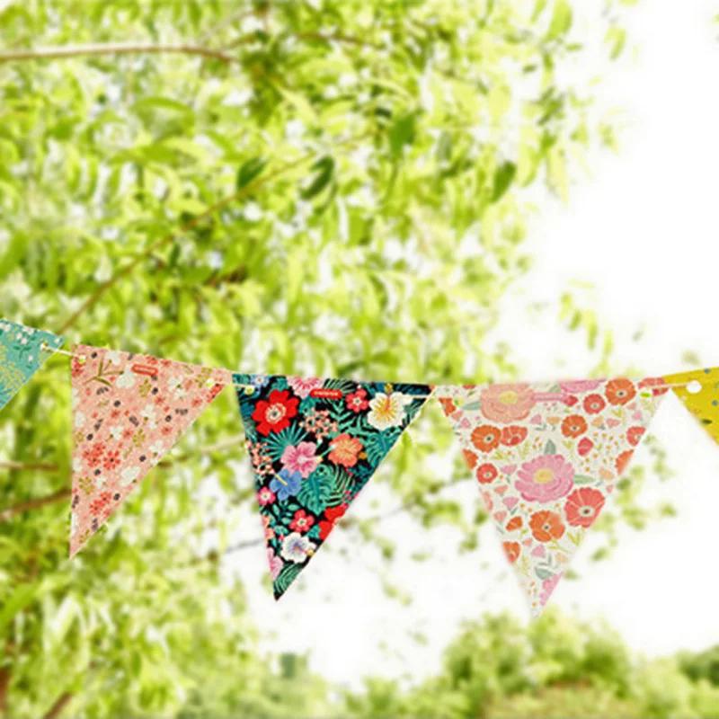 12er Set Geburtstagswimpel Vintage Blumenmuster Fahnen DIY Papiergirlande Fahnen Festival Wimpelkette Partyzubehör