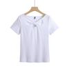 Hollow Chest Bowknot Sweet Korean Version of Slim Cotton Short-sleeved Women's T-shirt Fashion One-shoulder Half-sleeved Top