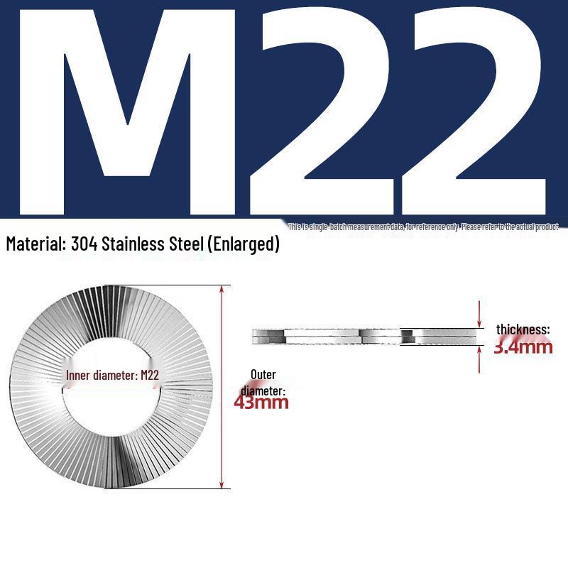 DIN25201 304 Stainless Steel Self-Locking Double Stack Washer, 65Mn Manganese Anti-Loosening, Double-Sided Tooth Layer.