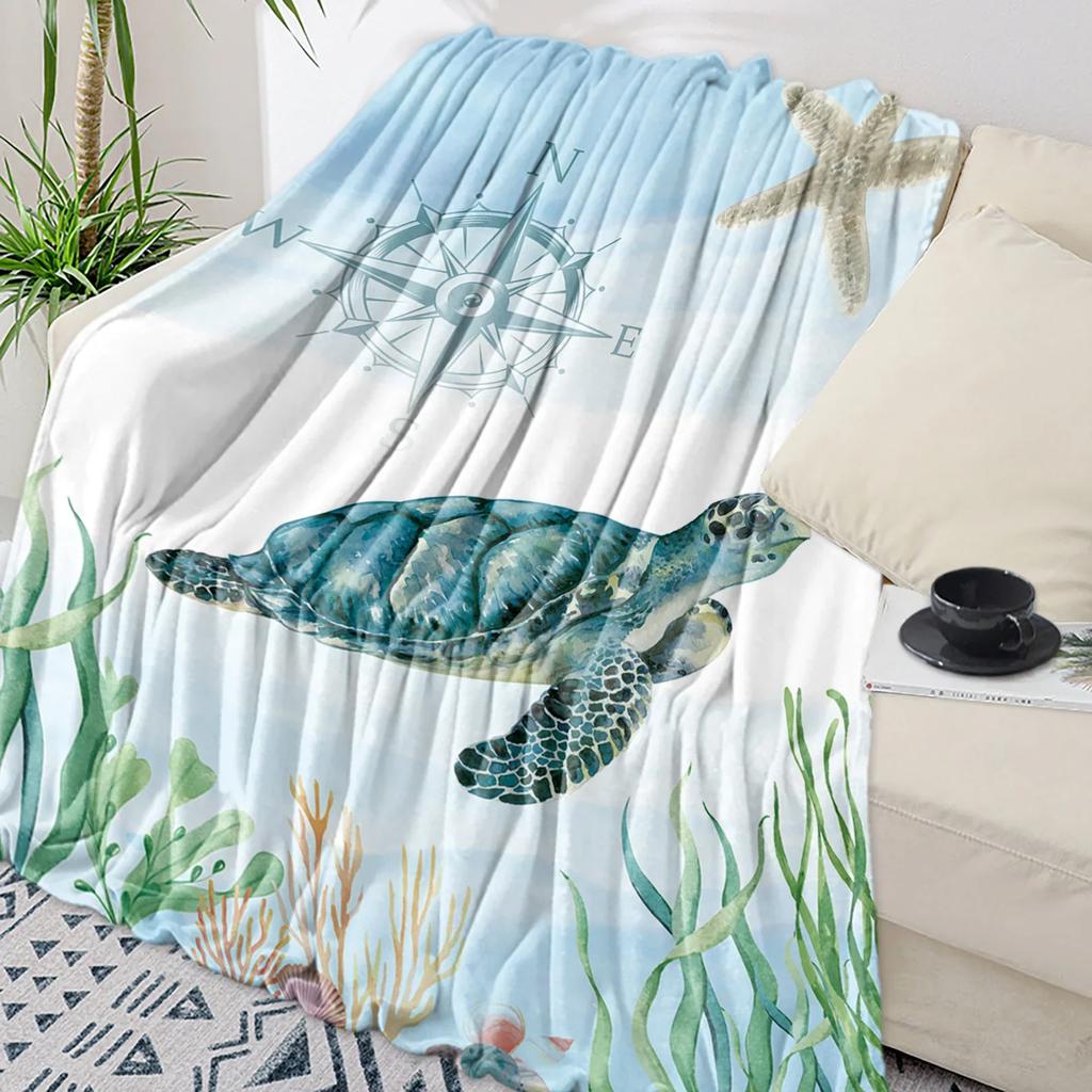 Turtle Blue Sea Bubble Throw Blanket Warm Microfiber Flannel Blanket Bedroom Decor Blankets For Beds