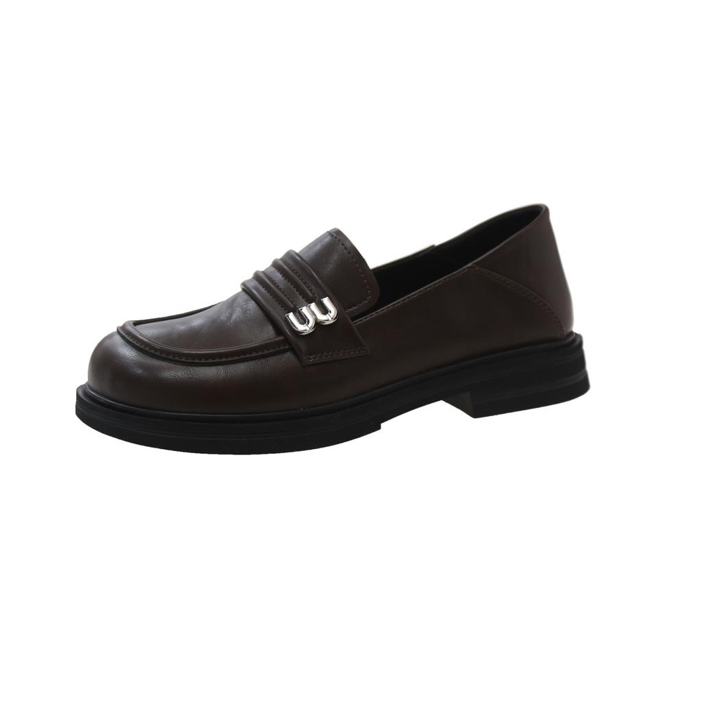 Autumn 2024 retro black British style round head comfortable versatile one-pedal flat women's single shoes trendy small leather shoes