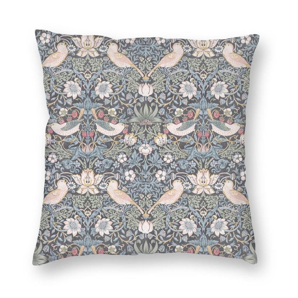 William Morris Strawberry Thief Ink Blue Floral Pillowcase Polyester Linen Velvet Printed Decor Pillow Case Bed Cushion Cover