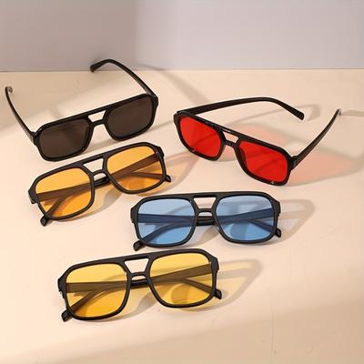 5pcs Men's Geometric Square Multi-color Lens Fashion Glasses Double Beam Flat Top Large-sized Glasses Trendy Eyewear