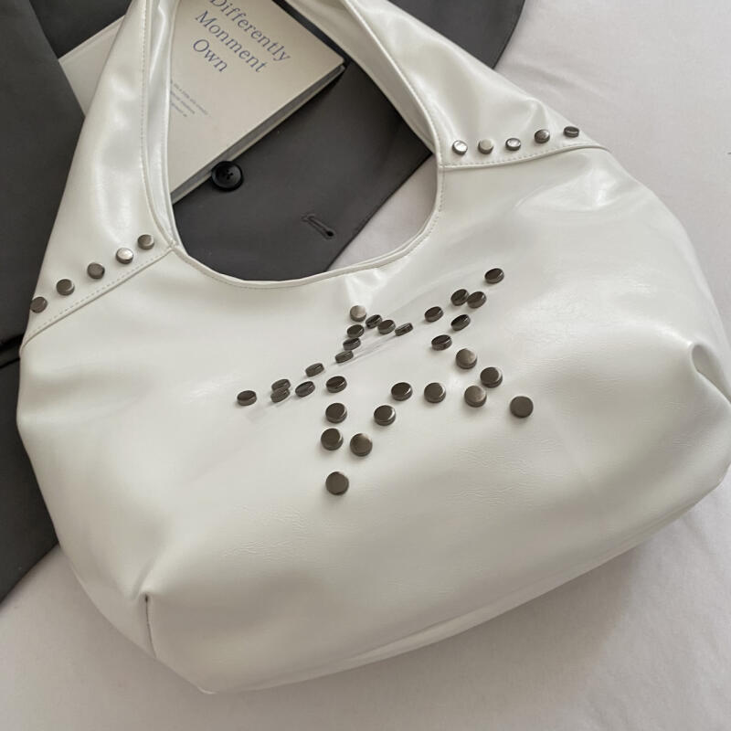 PU Hobo Bag Women's Fashion Shoulder Tote with Stud Detail Soft Texture Casual Everyday Handbag