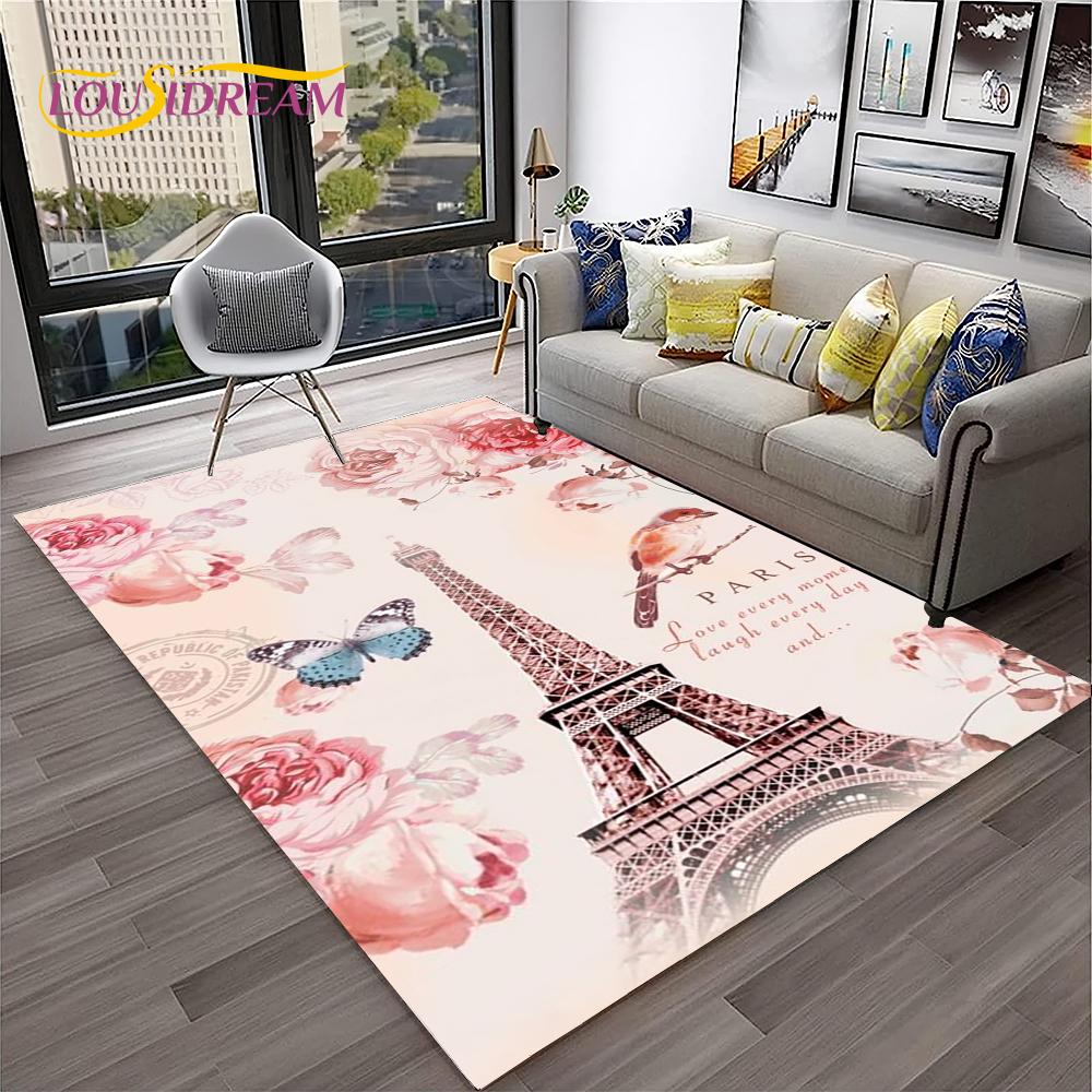 France Paris Eiffel Tower Retro Carpet Rug for Home Living Room Bedroom Sofa Doormat Decor,Kids Play Area Rug Non-slip Floor Mat