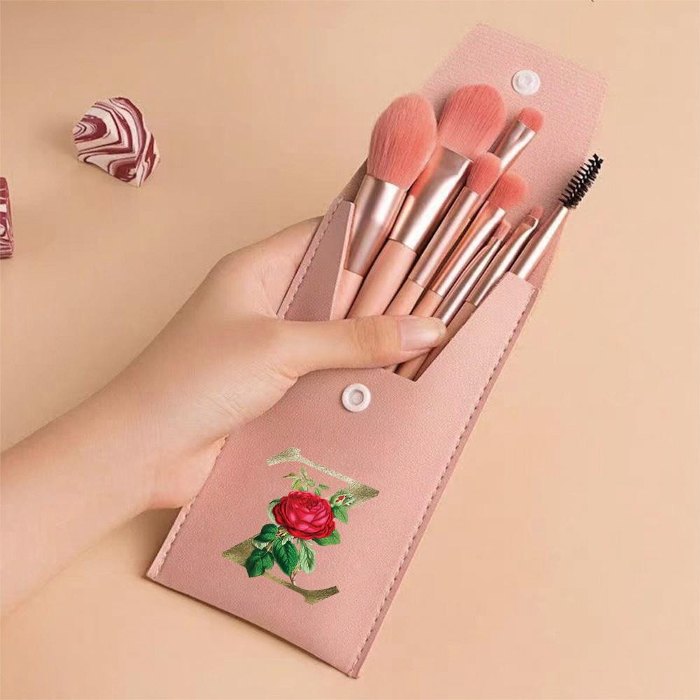 Beginners Makeup Brushes Set - Soft Fluffy Brushes For Face & Eye With PU Bag Ideal For Makeup Artists Golden Flower Pattern