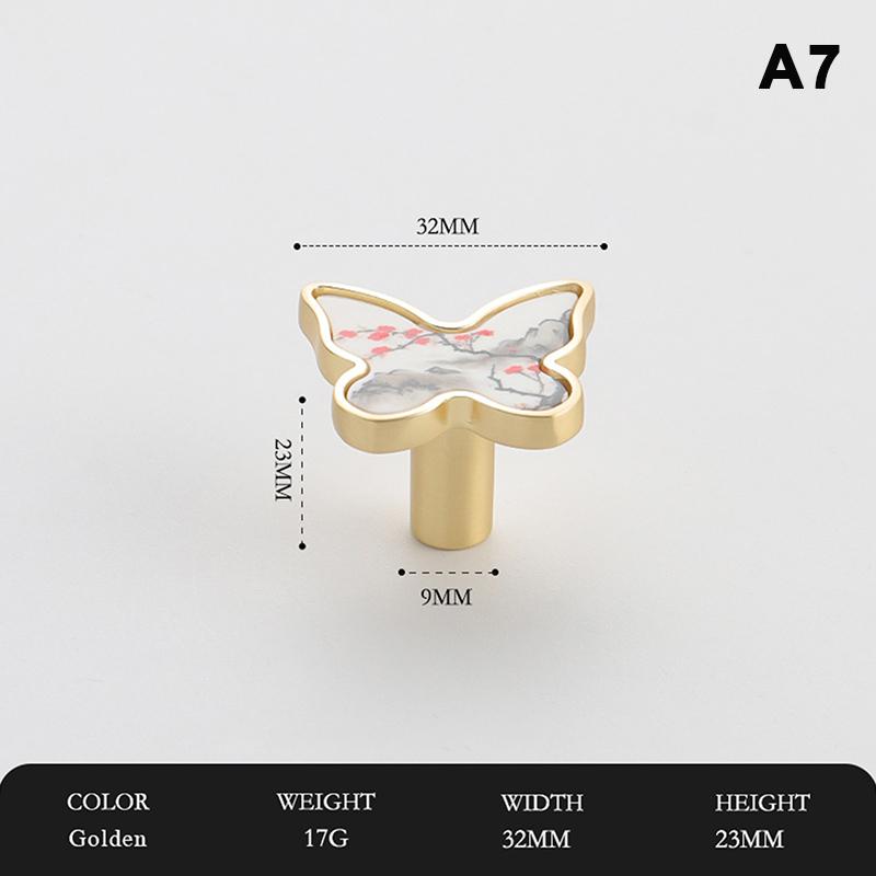 Butterfly Shaped Cabinet Knobs Unique Chinese Painting Pattern Easy Install Furniture Handles for Wardrobe Drawer