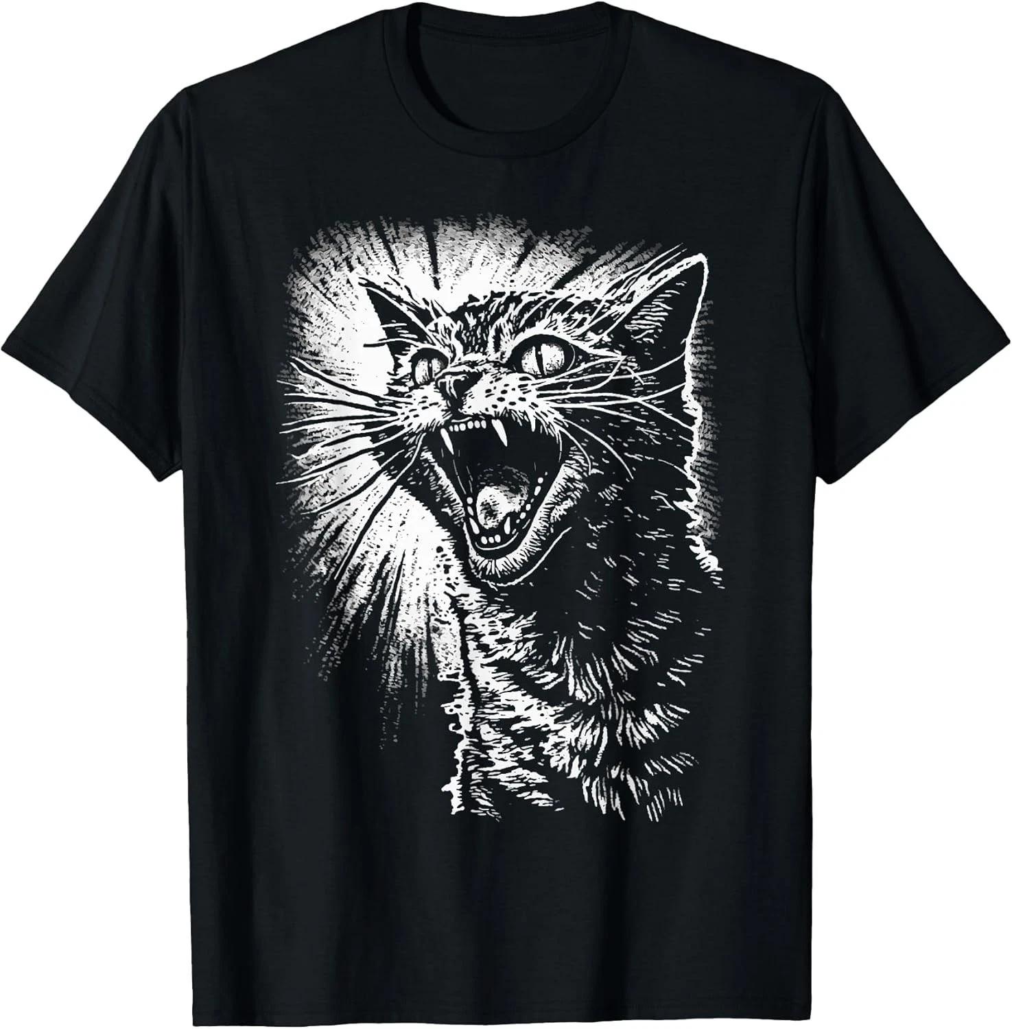 

New Angry Sissy Cat Funny Emoji Cotton T-shirt Made in USA High Quality Printed Round Neck Short Sleeve Personality Tops 4XL