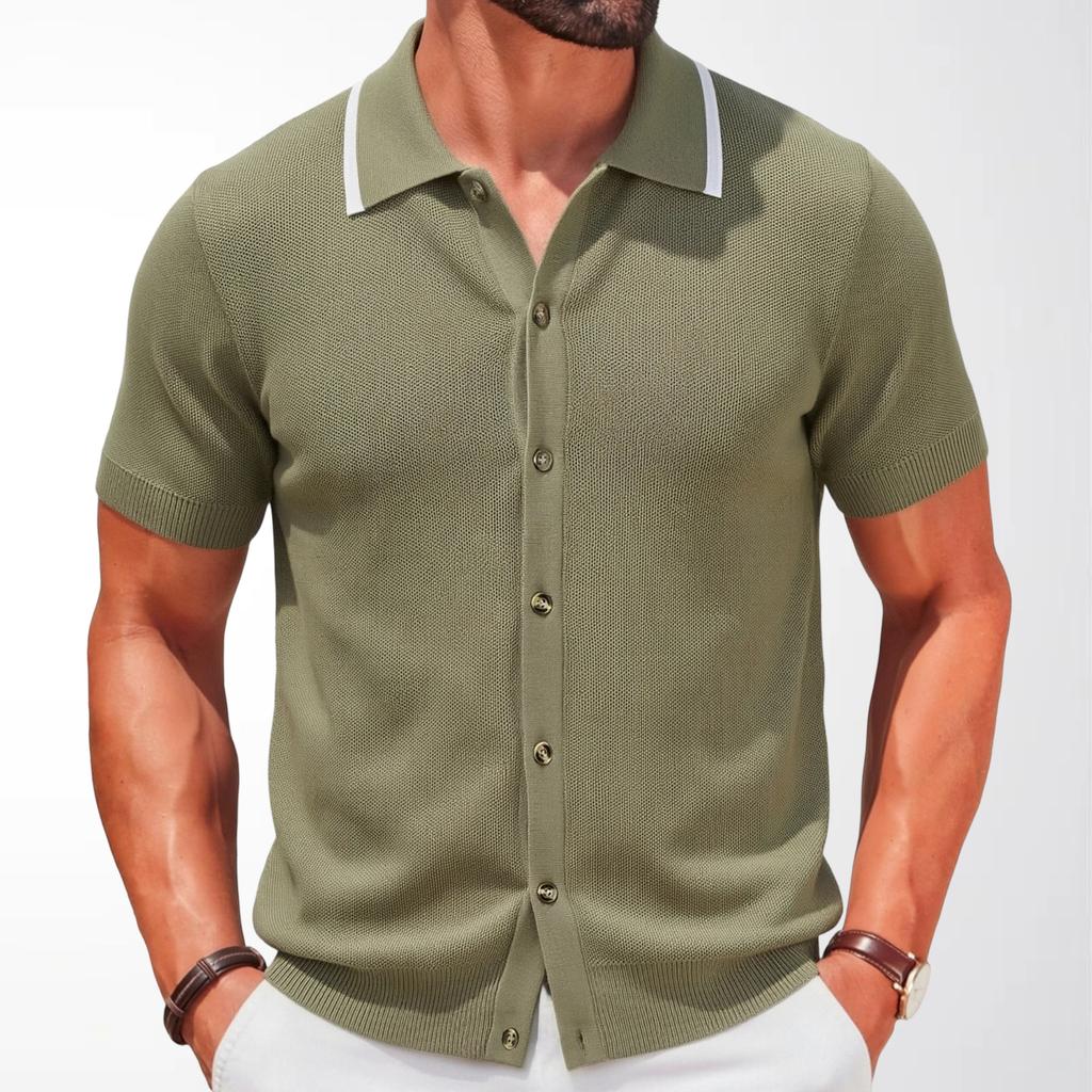 Kurzarmhemden für Herren Atmungsaktive Button-Down-Poloshirt-Oberteile Strandurlaub Leichte Golf-Hemden mit Kragen Herren Sommer Freizeit Gestrickte Hemden