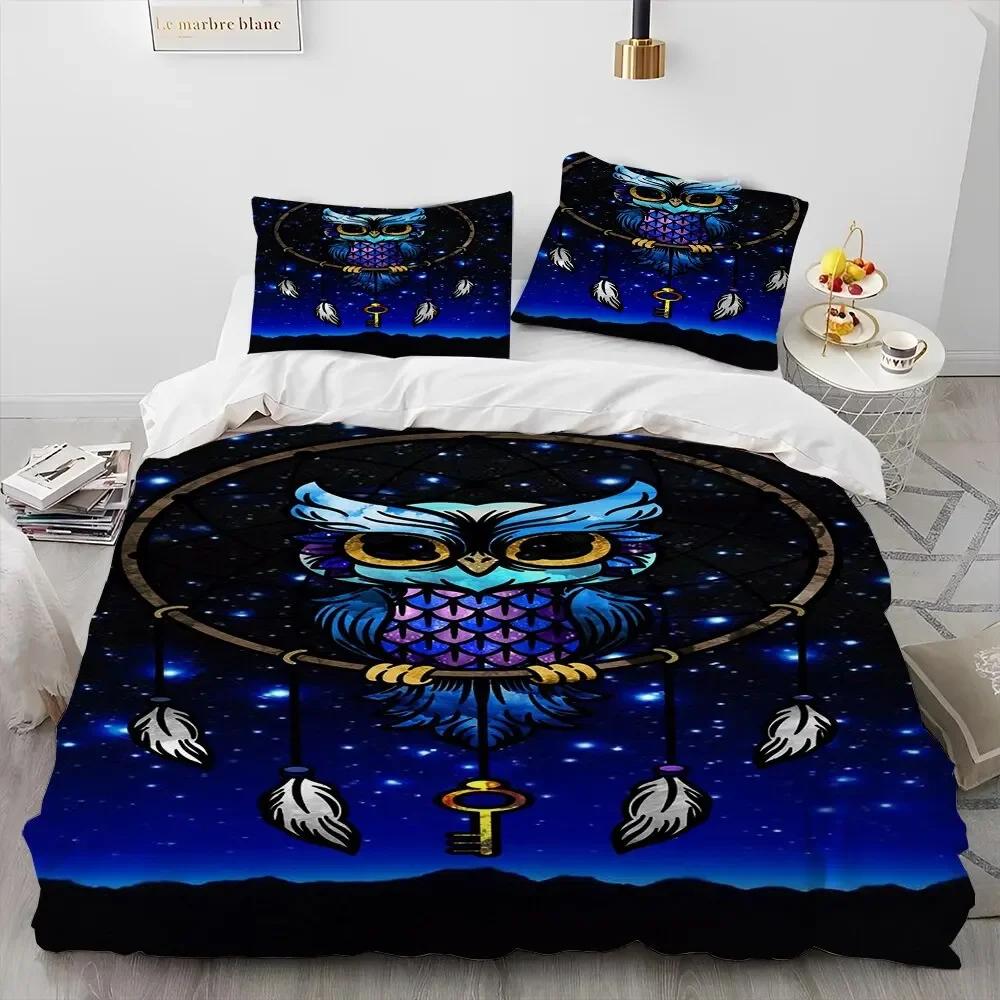 Fashion Dreamcatcher Feather Owl Comforter Bedding Set,Duvet Cover Bed Set Quilt Cover Pillowcase,King Queen Size Bedding Set