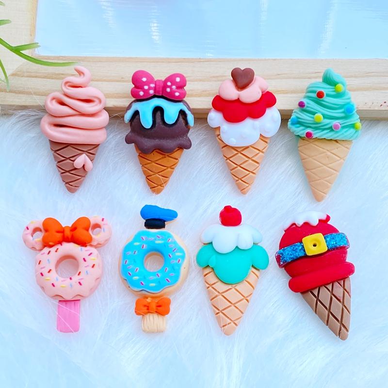8Pcs New Mini Cute Simulation Ice Cream Flat Back Resin Cabochons Scrapbooking DIY Jewelry Craft Decoration Accessorie Q20