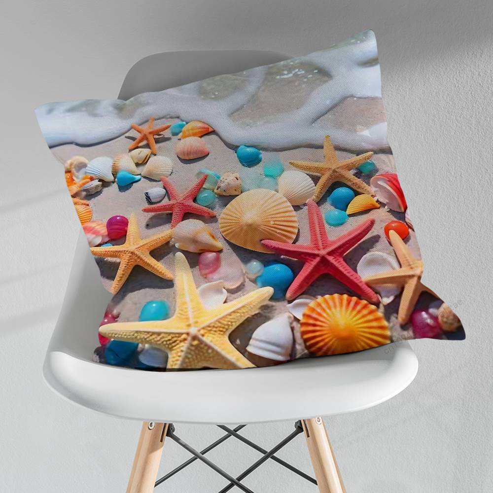 Sunset Beach Shells Starfish Pillow Case For 30x30cm45x45cm55x55cm For Home Bedroom Decoration And Protector