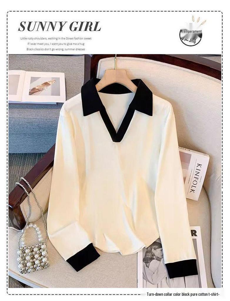Plus Size Women's Spring Polo Long Sleeve Sweatshirt - Loose, Slimming & Stylish Belly-Covering Top