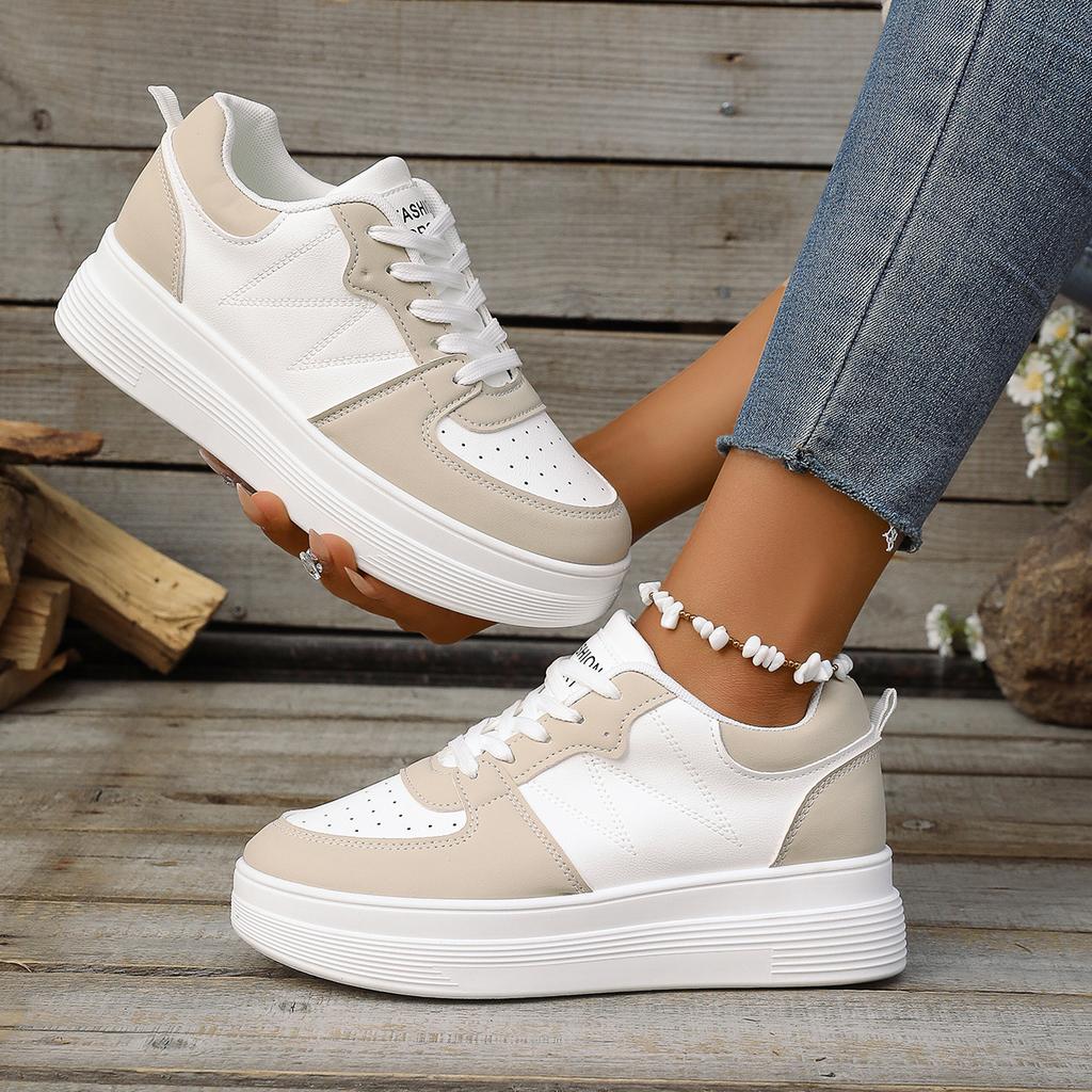 Autumn White Platform Sneakers Women's Leather Thick Sole Women Shoes Lace Up Comfortable Heightening Sports Ladies Casual Shoes