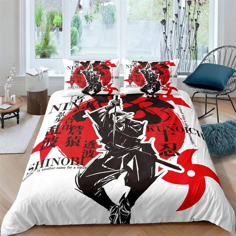 Samurai Bedding Sunset Povlak na přikrývku Japonská samurajská krajina Silueta Ložní prádlo Dekorace ložnice v japonském stylu pro muže Dárky
