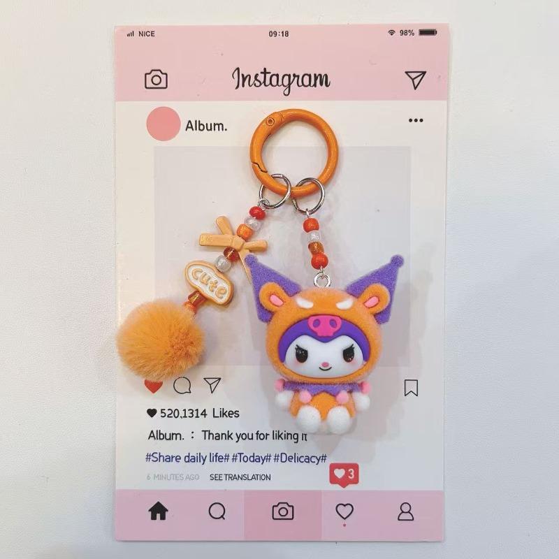 Fashion Kuromi Figure Resin Key Chain Cute Cartoon Print 3D Keyring for Teen Ladies Backpack Pendant Decorative Phone Strap