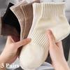 Lot de 3 paires de chaussettes mi-hautes pour femme, chaussettes à rayures verticales, chaussettes de sport en coton pour le printemps et l'automne