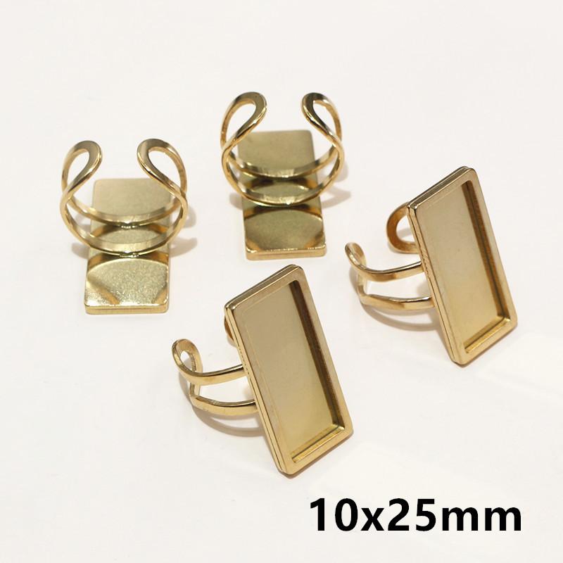 5pcs/Lot Square Rectangle Stainless Steel Thick Adjustable Ring Settings Blank Base Cabochon DIY Findings