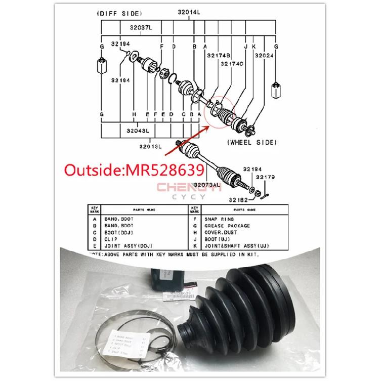 Repair Kit For Front Axle Shaft Ball Cage Dust Boot For Pajero Montero Sport V31 V33W V43W V63W V73W V75W V78W MR528639 MR528709
