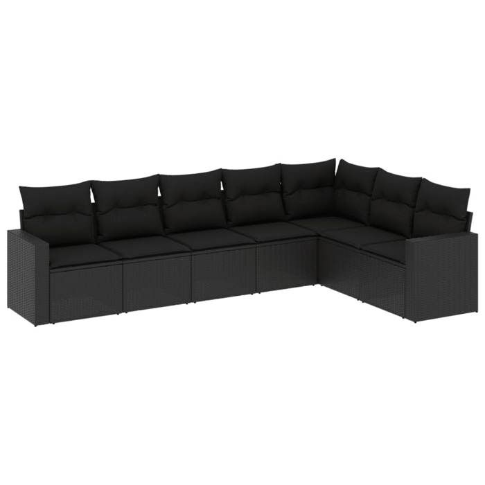 VidaXL Garden Lounge Set 7 Pcs with Cushions Black Wicker 3251382