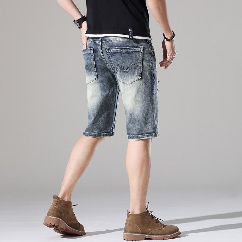 Denim Shorts Men's Summer Cool Pants Thin Straight-leg Mid-pants Ripped Trendy Men's Five-point Pants