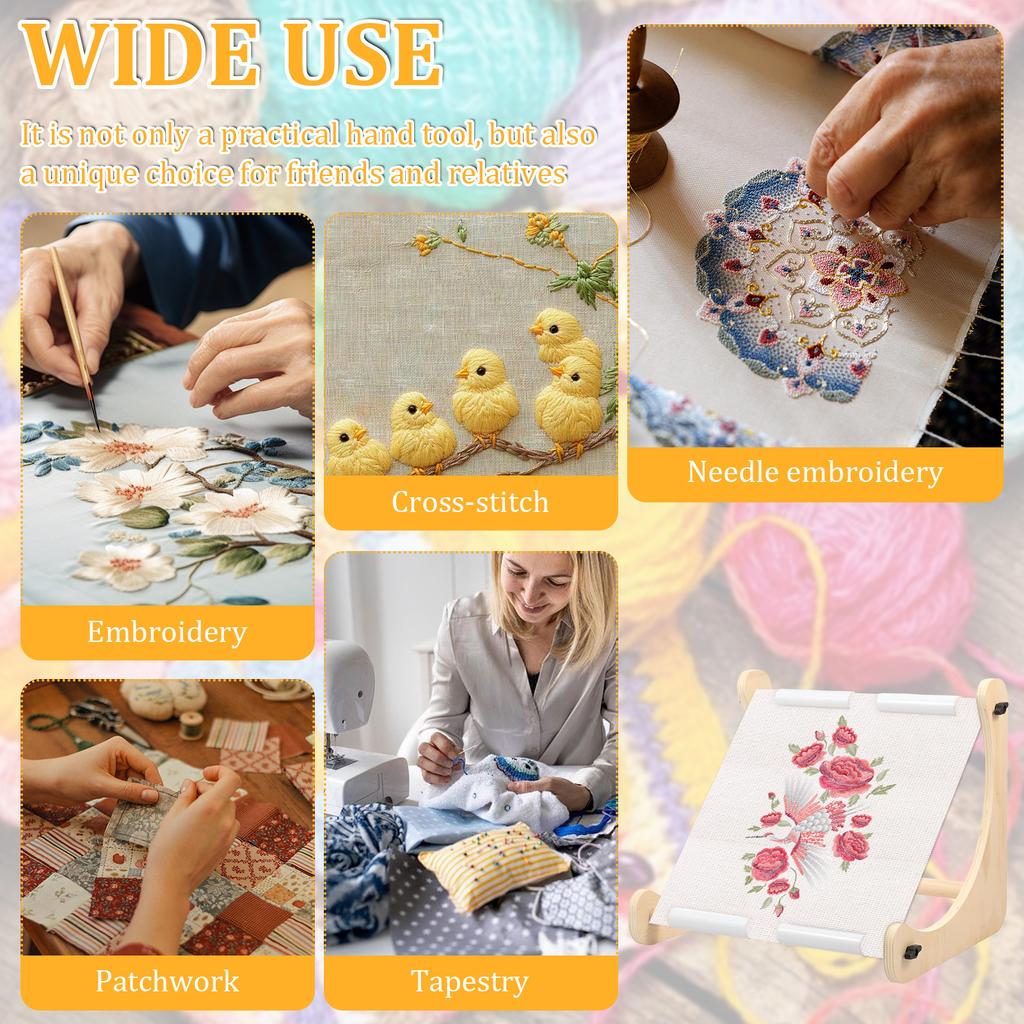 1 Set Wooden Cross Stitch Lap Stand Adjustable Embroidery Hoop Stands Cross Stitch Scroll Frame for Embroidery Sewing Supplies