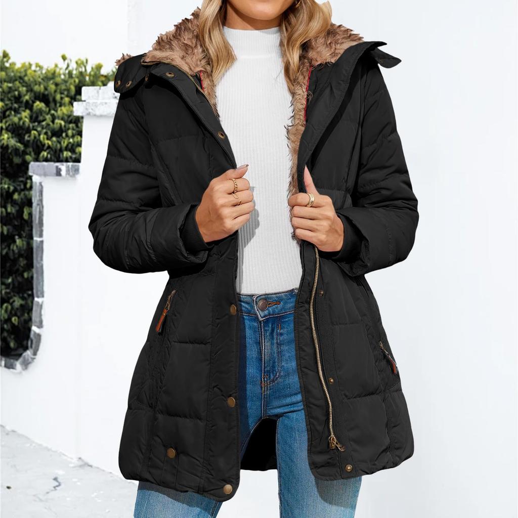 Women's Solid Color Hooded Acket Cotton Jacket