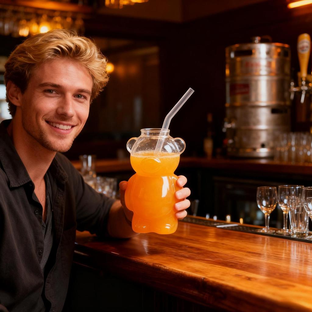 Bear Cup With Straw 320ML Glass Leak-Proof Mug Cute Ice Coffee Cups For Kids Students Teens Water Milk Cold Drinks Juice Milk