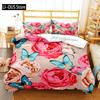 Rose Flower Butterfly Art Print Three Piece Bedding Set Fashion Children or Adults for Beds Quilt Covers Pillowcases Bedding Set