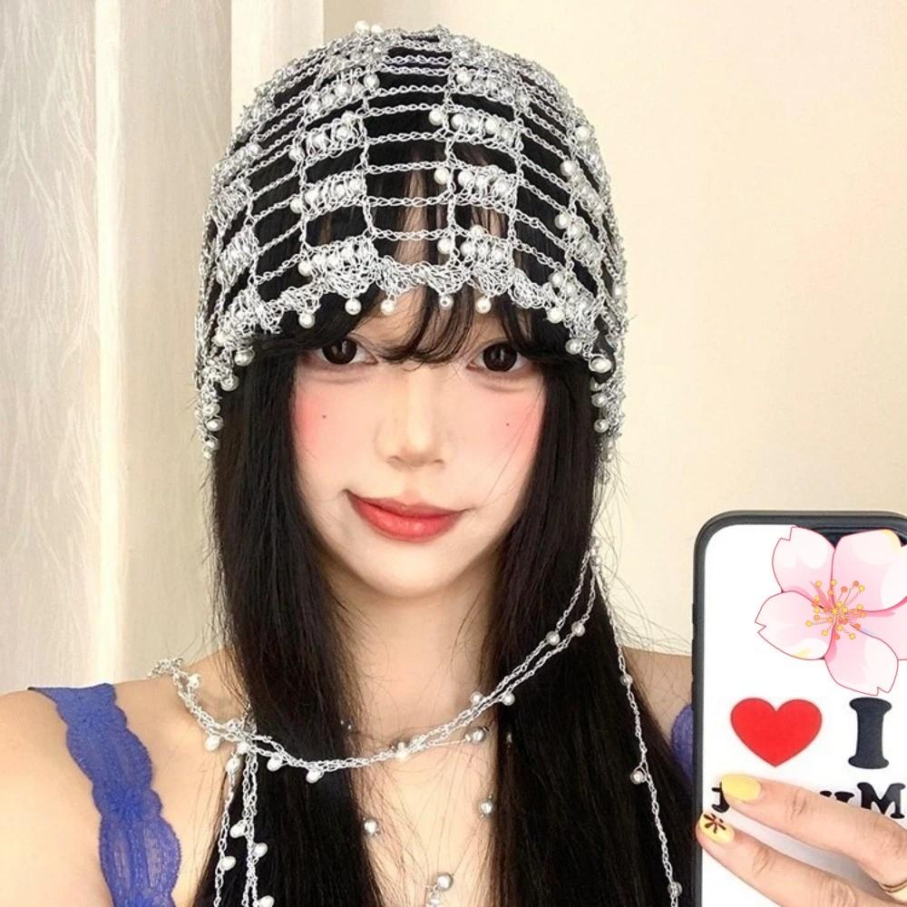Shining Crystal Chain Beaded Hats Handmade Mesh Hair Accessories Women Summer Autumn