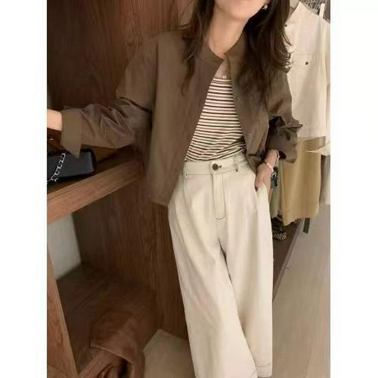 Japanese-Inspired Retro Workwear Women's Short Jacket for Spring/Autumn - Trendy Korean Cardigan Style