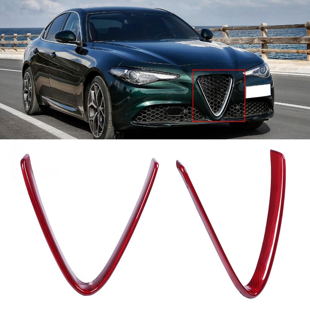 Carbon Fiber Front Grill Cover V Shaped Grille Trim Fit for Alfa Romeo Giulia 20172020 Red