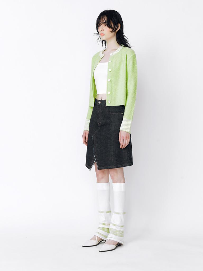 MEENDERI Boucle Knit Cardigan - Yellow Green