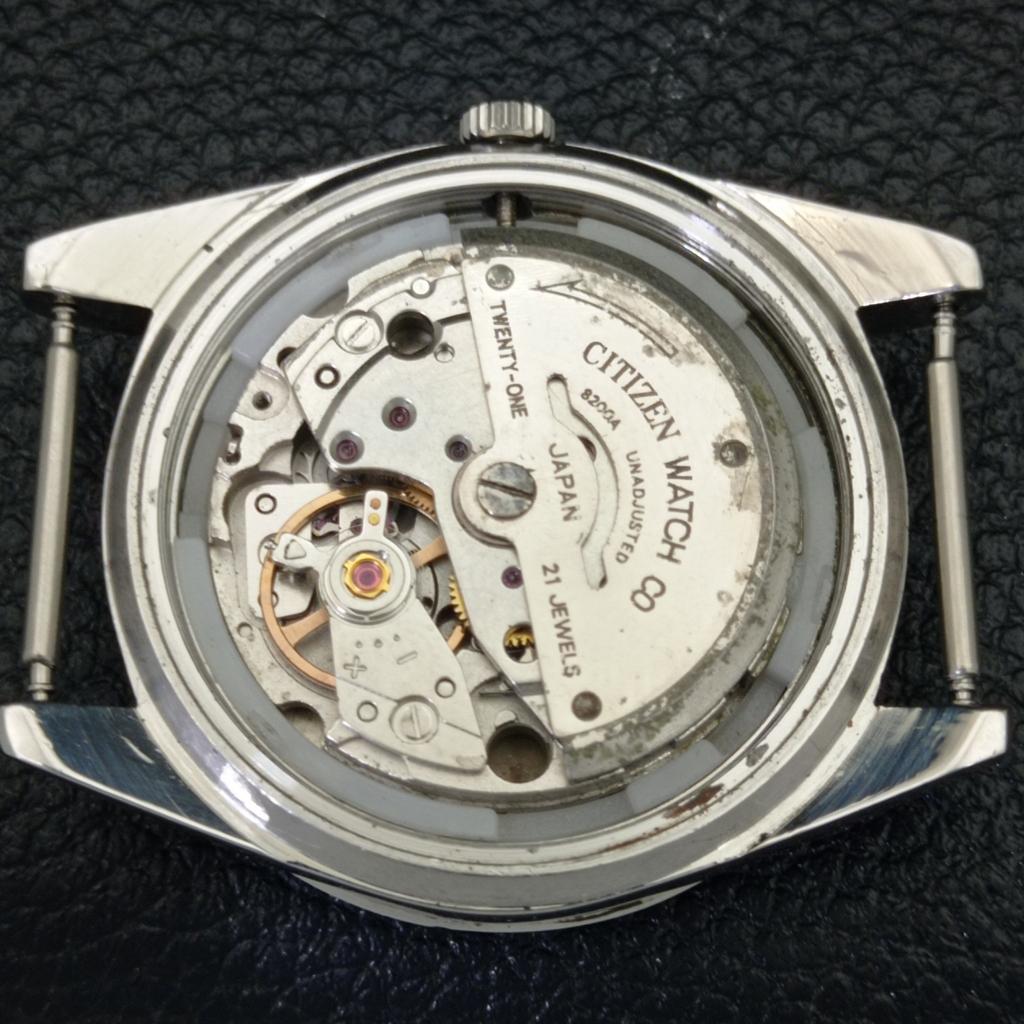 GEBRAUCHTE CITIZEN AUTOMATIC 8200 JAPAN HERRENUHR MIT TAG- UND DATUM-ARMBANDUHR UND BLAUEM ZIFFERBLATT a432808-2 R113-a432808