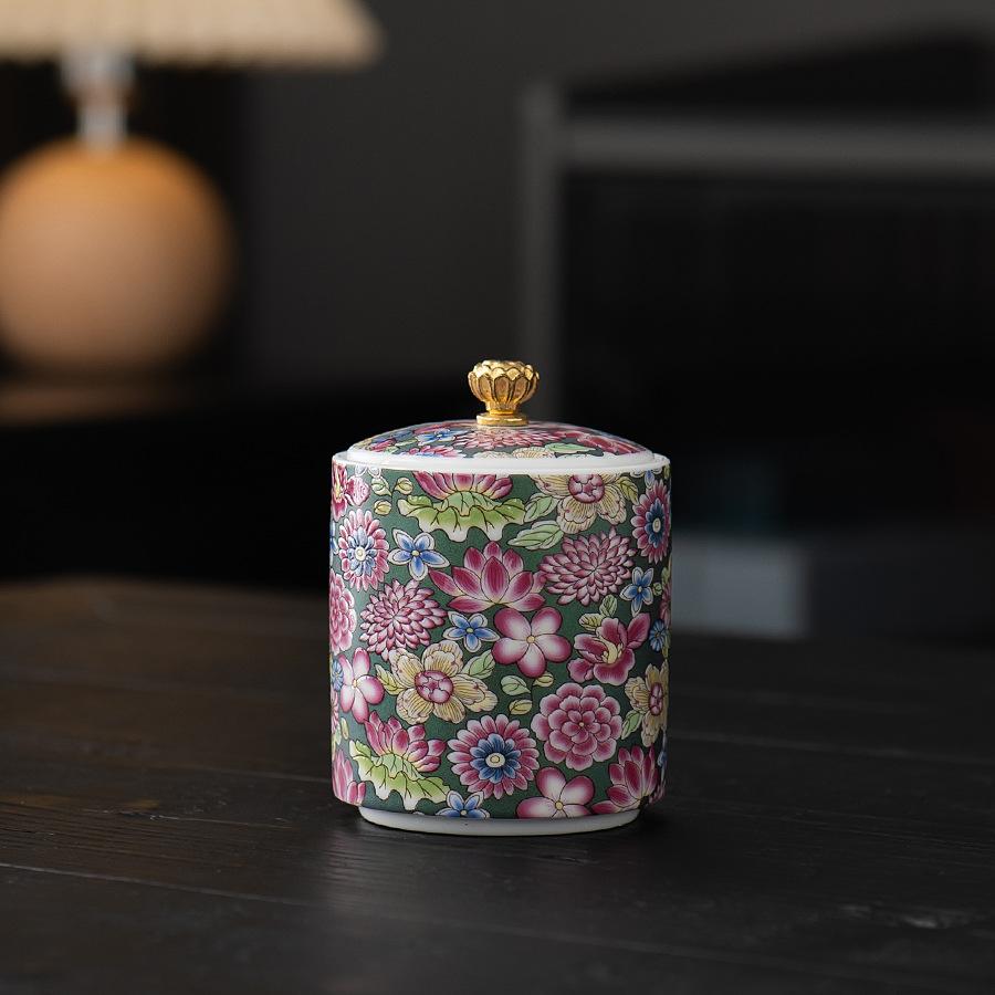 Creative Light Blue Floral Vine Ceramic Tea Canister Exquisite Sealed Small Storage Jar Chilean Food Container Home Decoration