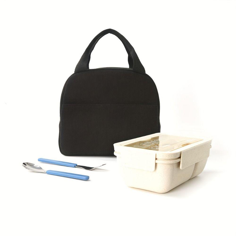 Corduroy Insulated Lunch Bag Large Capacity Portable Thermal Lunch Bag Hand-Held Minimalist Lunch Box Storage Bag School