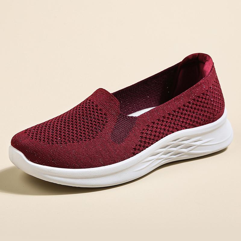 Women's Slip-on Flat Shoes Outdoor Lightweight Soft Sole Vulcanized Shoes Famale Comfortable Mesh Flying-Woven Walking Footwear
